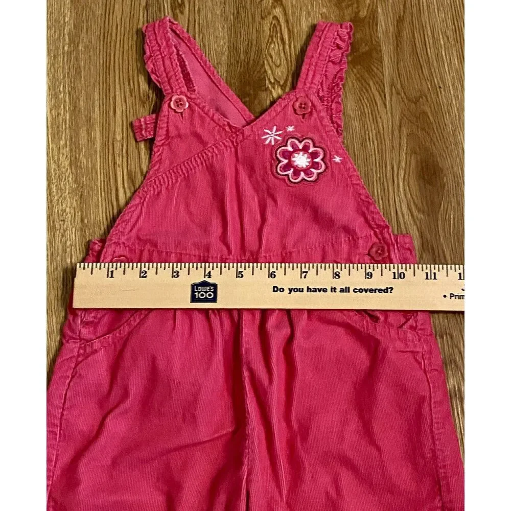 Osh Kosh B'Gosh Vestbak Overalls Sz 24 Mo Hot Pink Corduroy Embellished Snap Leg
